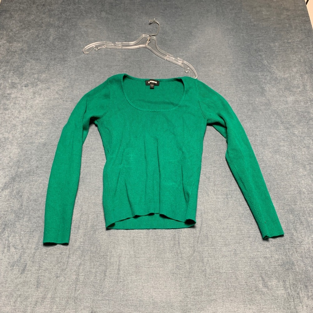 Express Top Womens Medium Green Scoop Neck Tight Knit Long Sleeve Casual Wear